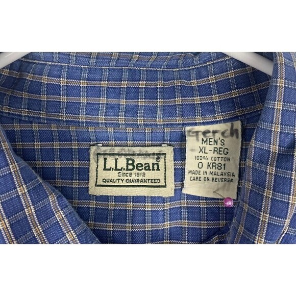L.L Bean Shirt Mens Extra Large XL Blue Checkered Button Up Long Sleeve Shirt - Picture 8 of 9